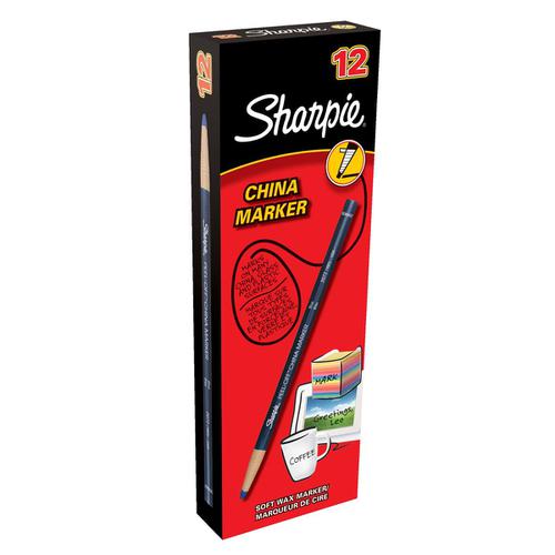Sharpie China Wax Marker Pencil Peel-off Unwraps to Sharpen Black Ref S0305071 [Pack 12] Newell Rubbermaid