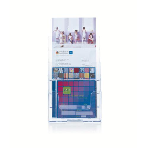 Literature Display Holder Multi Tier for Wall or Desktop 4 x A5 Pockets Clear Stewart Superior