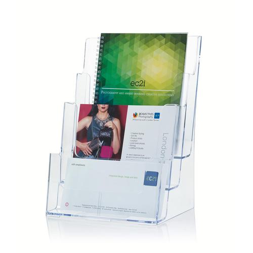 Literature Display Holder Multi Tier for Wall or Desktop 3 x A4 Pockets Clear