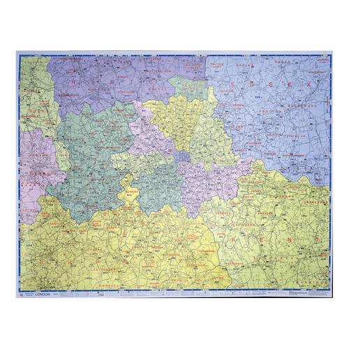 Map Marketing Postal Districts of London Map Unframed 1 Mile to 1 inch Scale W1180xH930mm Ref GLPC