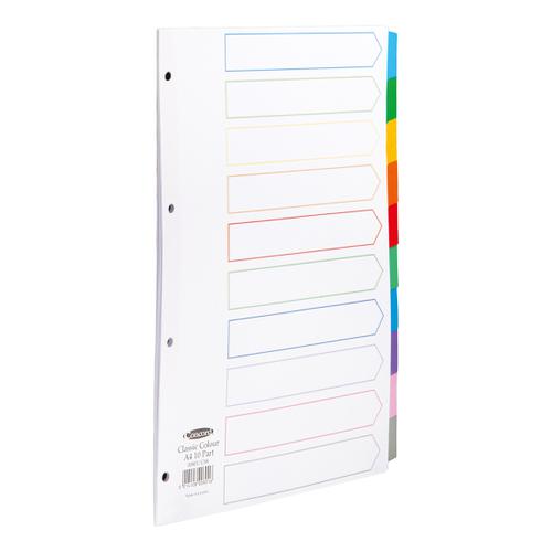 Concord Dividers 10-Part Mylar-reinforced Multicolour-Tabs Punched 4 Holes 150gsm A4 White Ref 00801/CS8