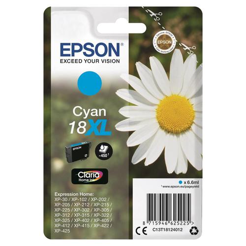Epson 18XL Inkjet Cartridge Daisy High Yield Page Life 450pp 6.6ml Cyan Ref C13T18124012