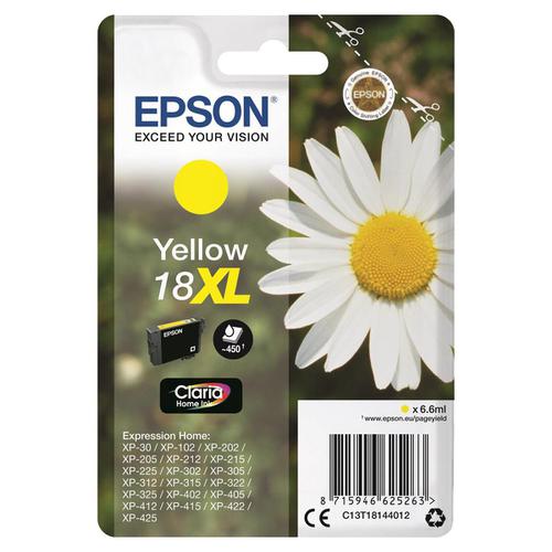 Epson 18XL Inkjet Cartridge Daisy High Yield Page Life 450pp 6.6ml Yellow Ref C13T18144012