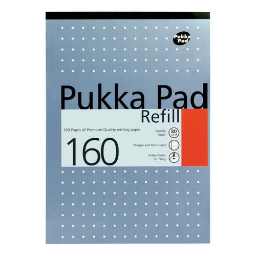 Pukka Pad Refill Pad Headbound 80gsm Ruled Margin Punched 4 Holes 160pp A4 Assorted Ref REF80/1 [Pack 6]
