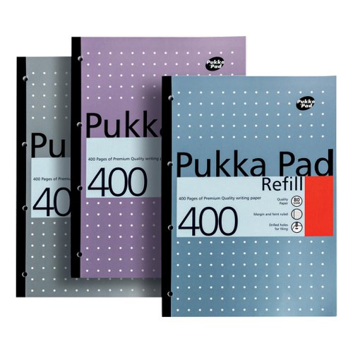 Pukka Pad Refill Pad Sidebound 80gsm Ruled Margin Punched 4 Holes 400pp A4 Assorted Ref REF400 [Pack 5]