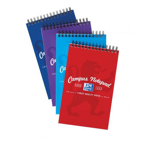 Oxford Campus Reporters Notebook 90gsm Ruled Perforated 140pp 125x200mm Assorted Ref 400013924 [Pack 10]  100823
