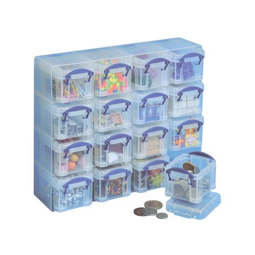 Really Useful Organiser Set Polypropylene 16x0.14L Boxes and Tray W224xD280xH65mm Clear Ref 0.14x16CORG