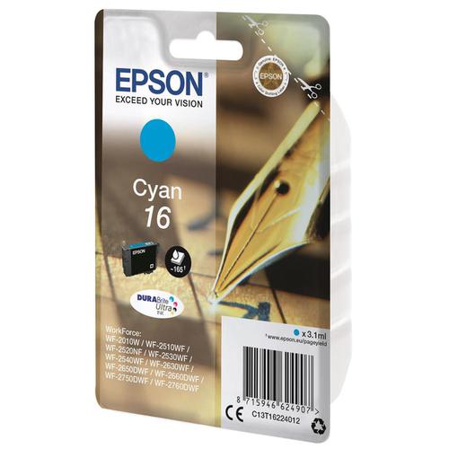 Epson 16 Inkjet Cartridge Pen & Crossword Page Life 165pp 3.3ml Cyan Ref C13T16224012