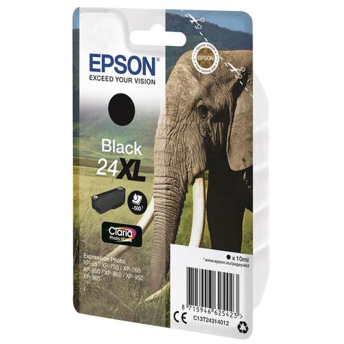 Epson 24XL Inkjet Cartridge Elephant High Yield Page Life 500pp 10ml Black Ref C13T24314012