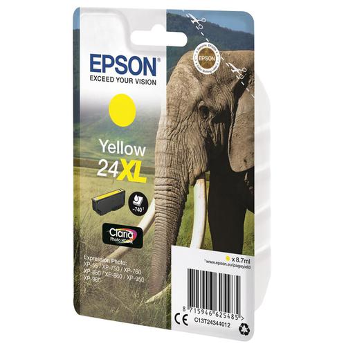 Epson 24XL Inkjet Cartridge Elephant High Yield Page Life 740pp 8.7ml Yellow Ref C13T24344012