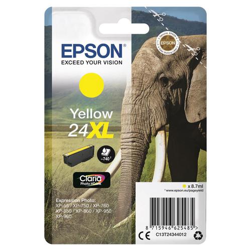 Epson 24XL Inkjet Cartridge Elephant High Yield Page Life 740pp 8.7ml Yellow Ref C13T24344012
