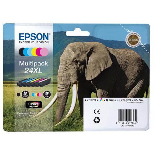 Epson 24XL Inkjet Cartridge Elephant HY B/C/M/Y/LC/LM 55.7ml Ref C13T24384012 [Pack 6]  102132