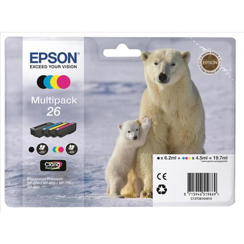 Epson 26 Inkjet Cartridge Polar Bear Black/Cyan/Magenta/Yellow 19.7ml Ref C13T26164010 [Pack 4] 4070470 Buy online at Office 5Star or contact us Tel 01594 810081 for assistance