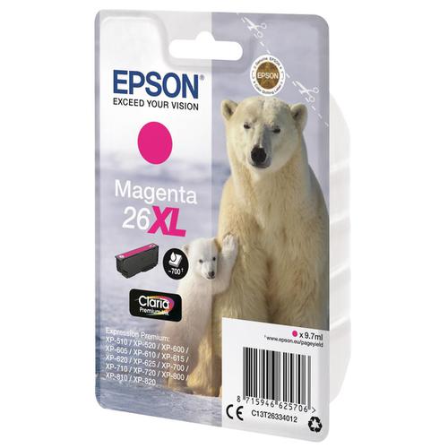 Epson 26XL Inkjet Cartridge Polar Bear High Yield Page Life 700pp 9.7ml Magenta Ref C13T26334012