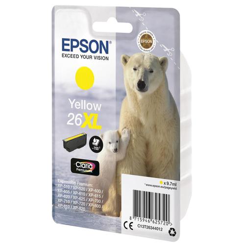 Epson 26XL Inkjet Cartridge Polar Bear High Yield Page Life 700pp 9.7ml Yellow Ref C13T26344012 4070560 Buy online at Office 5Star or contact us Tel 01594 810081 for assistance
