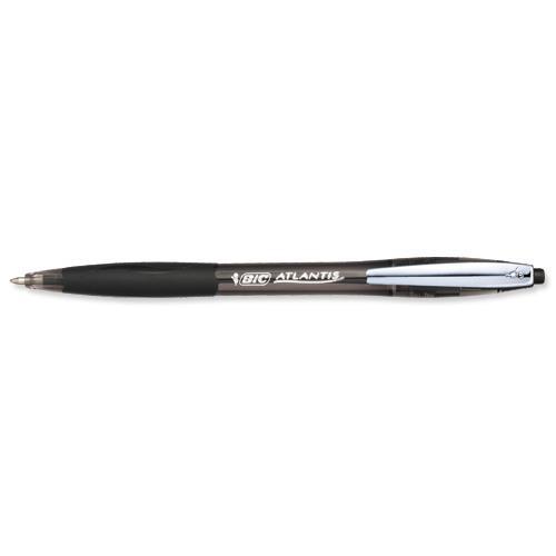 Bic Atlantis Soft Ball Pen Retractable Medium 1.0mm Tip 0.32mm Line Black Ref 9021332 [Pack 12] Bic