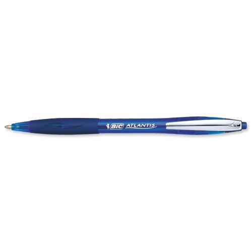 Bic Atlantis Soft Ball Pen Retractable Medium 1.0mm 0.32mm Line Blue Ref  9021322 [Pack 12]
