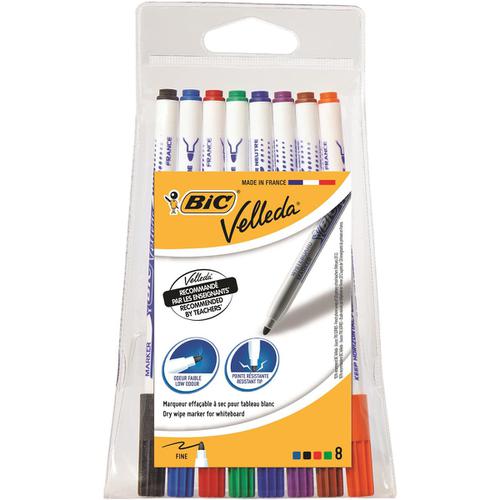 Bic Velleda Marker Whiteboard Dry-wipe 1721 Fine Bullet Tip 1.6mm Line Assorted Ref 505458 [Pack 8]