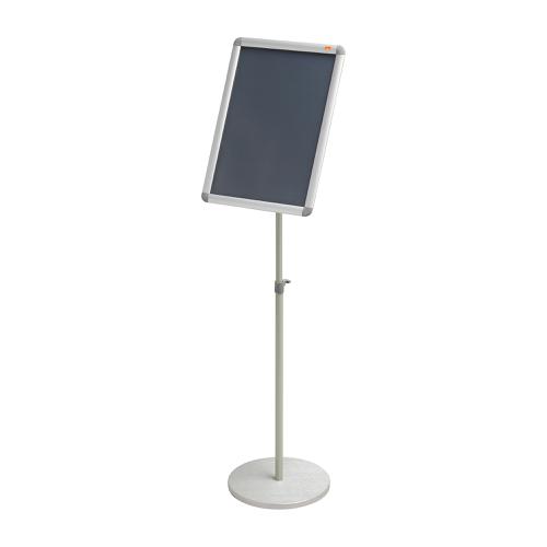 Nobo Snap Frame Display Stand for A3 Documents Adjustable Height 950-1470mm Silver Ref 1902384 4043199 Buy online at Office 5Star or contact us Tel 01594 810081 for assistance