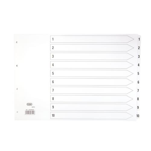 Elba Index 1-10 Multipunched Mylar-reinforced Tabs 170gsm A3 Landscape White Ref 400008095 104160 Buy online at Office 5Star or contact us Tel 01594 810081 for assistance