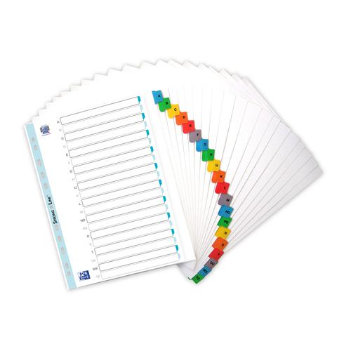 Oxford Index A-Z Multipunched Mylar-reinf Multicoloured Tabs 170gsm Extra Wide A4+ White Ref 100204603