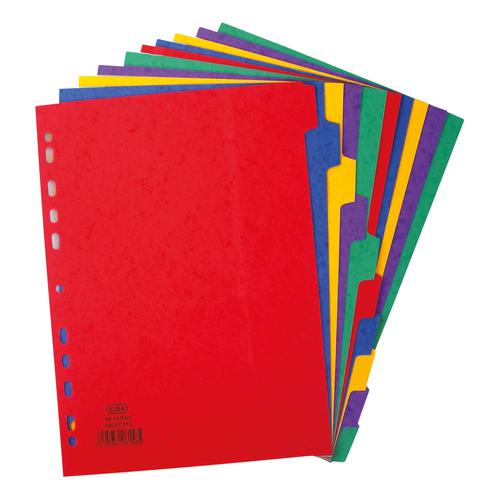 Elba Heavyweight Subject Dividers 10-Part Card Multipunched 220gsm Extra Wide A4+ Assorted Ref 400007516 Hamelin