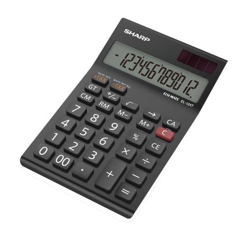 Sharp Desktop Calculator 12 Digit 4 Key Memory Battery/Solar Power 96x12x152mm Black Ref EL124TWH Sharp