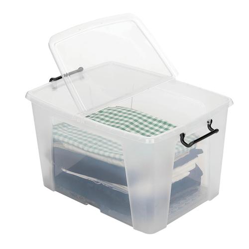 Strata Smart Box Clip-On Folding Lid Carry Handles 65 Litre Clear Ref HW686  4052091