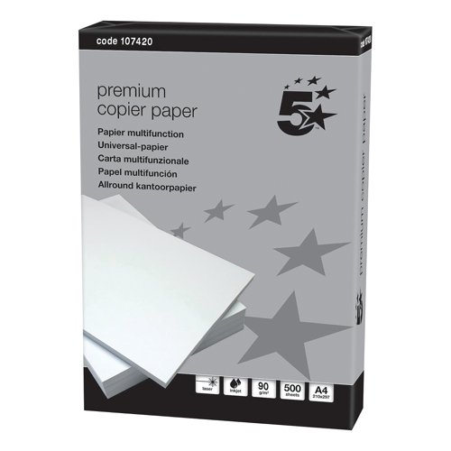 5 Star Elite Premium Copier Ream-Wrapped 90gsm A4 White [500 Sheets]  107420