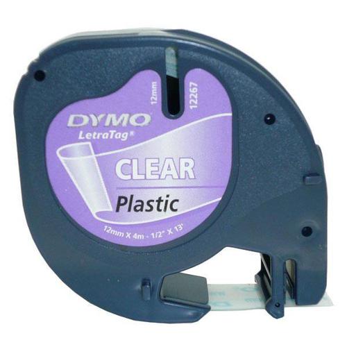 Dymo LetraTag Tape Plastic 12mmx4m Black on Clear Ref S0721530