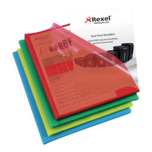 Rexel Cut Flush Folder Polypropylene Copy-secure Embossed Finish A4 Assorted Ref 12216AS [Pack 100] 109853 Buy online at Office 5Star or contact us Tel 01594 810081 for assistance