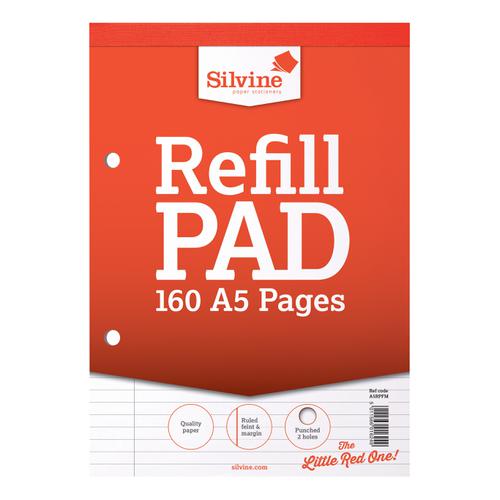 Silvine Refill Pad Headbound 75gsm Ruled Margin Perf Punched 2 Holes 160pp A5 Red Ref A5RPFM [Pack 6]