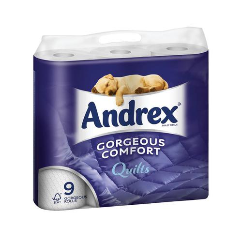 Andrex Toilet Rolls Supreme Quilts 4-Ply 124x103mm 160 sheets White Ref 1102159 [Pack 9]