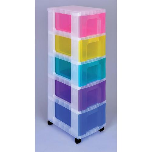 Really Useful Storage Tower Polypropylene 5x12L Drawers W300xD420xH690mm Clear/Assorted Ref 5x12CLASS Really Useful Products