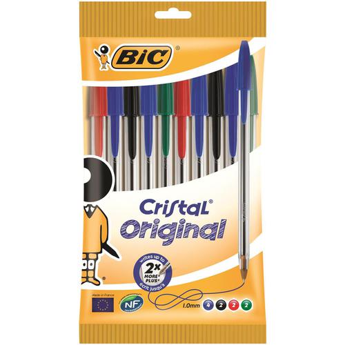 Bic Cristal Ball Pen Clear Barrel 1.0mm Tip 0.32mm Line Assorted Ref 830865 [Pack 10]