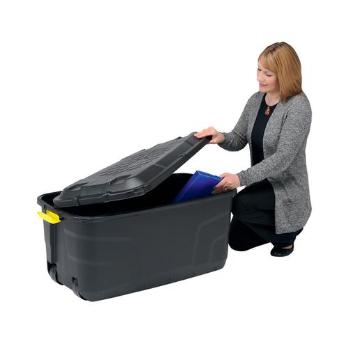 Strata Storage Trunk with Lid and Wheels 145 Litres W960xD560xH460 Black Ref HW440