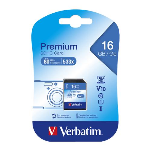 Verbatim SDHC Media Memory Card SD 2.0 FAT32 Class 10 Read 10MB/s Write 10MB/s 16GB Ref 43962