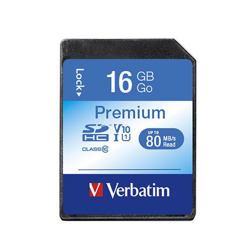 Verbatim SDHC Media Memory Card SD 2.0 FAT32 Class 10 Read 10MB/s Write 10MB/s 16GB Ref 43962