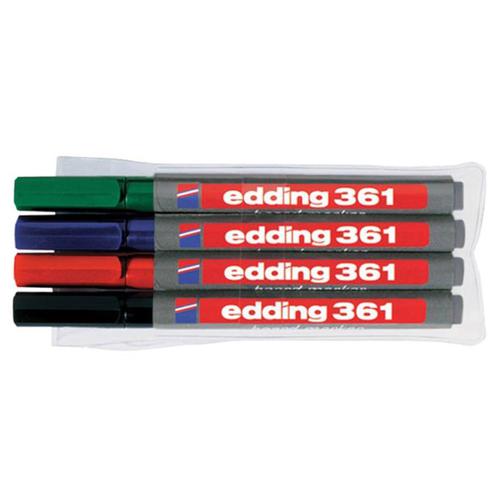 Edding 361 Marker Whiteboard Bullet Tip 1mm Line Assorted Ref 4-361-4 [Pack 4]