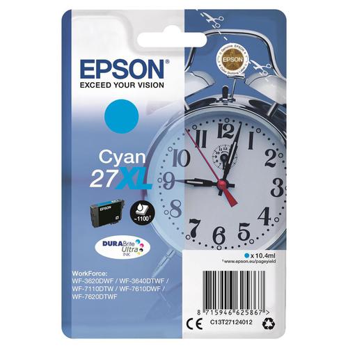 Epson 27XL Inkjet Cartridge Alarm Clock High Yield Page Life 1100pp 10.4ml Cyan Ref C13T27124012