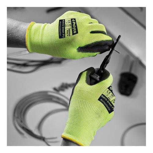 Polyco Safety Gloves PU Coated Size 8 Green/Black [Pair] Ref MGP/08
