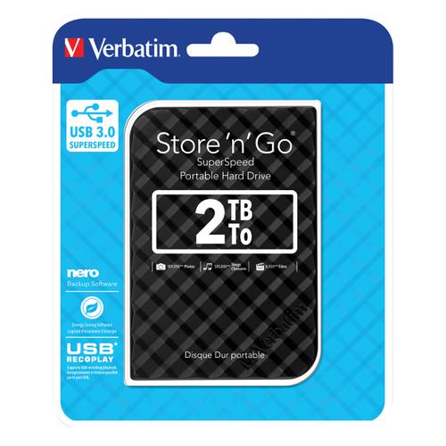 Verbatim Portable Hard Drive 2TB Black Ref 53195 Verbatim