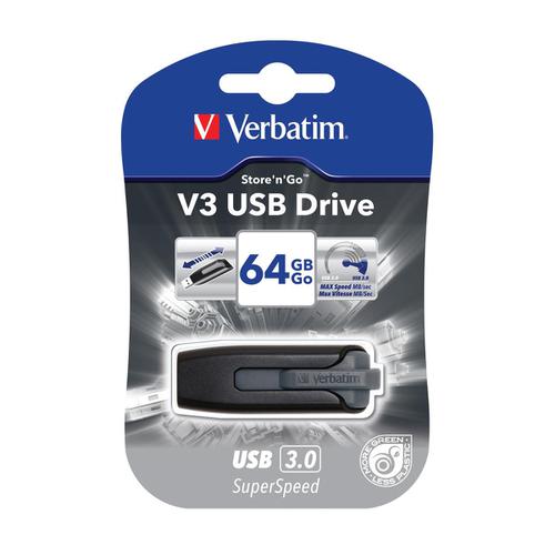 Verbatim Store n Go V3 USB 3.0 Drive Black/Grey 64GB Ref 49174  127406