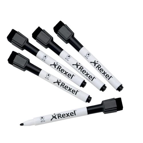 Rexel Dry Erase Marker Magnetic Lid Black Ref 2104184 [Pack 6]