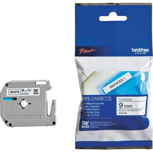 Brother P-Touch M-K221BZ 9mmx8m Black On White Plastic Labelling Tape Ref MK221BZ