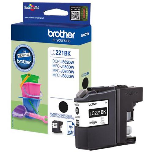 Brother LC221BK Inkjet Cartridge Page Life 260pp Black Ref LC221BK Brother