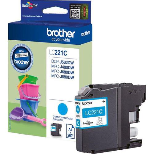 Brother LC221C Inkjet Cartridge Page Life 260pp Cyan Ref LC221C Brother