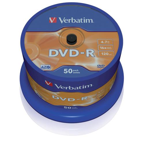Verbatim DVD-R 4.7GB 16X Spindle Ref 43548 [Pack 50] 4067586 Buy online at Office 5Star or contact us Tel 01594 810081 for assistance