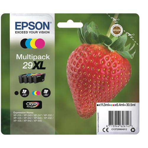 Epson29XLIJCartStrawberry HY P/L 470ppBlk 11.3ml450pp 6.4ml Cyan/Magenta/Yellow Ref C13T29964012 [Pack 4]
