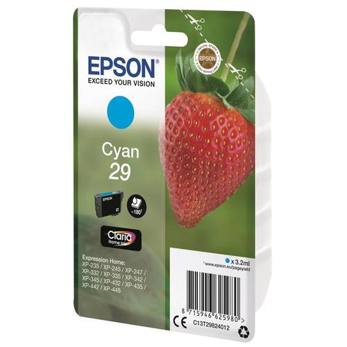 Epson 29 InkJet Cartridge Strawberry Page Life 180pp 3.2ml Cyan Ref C13T29824012 4068014 Buy online at Office 5Star or contact us Tel 01594 810081 for assistance